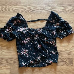 Black Floral Top Size L